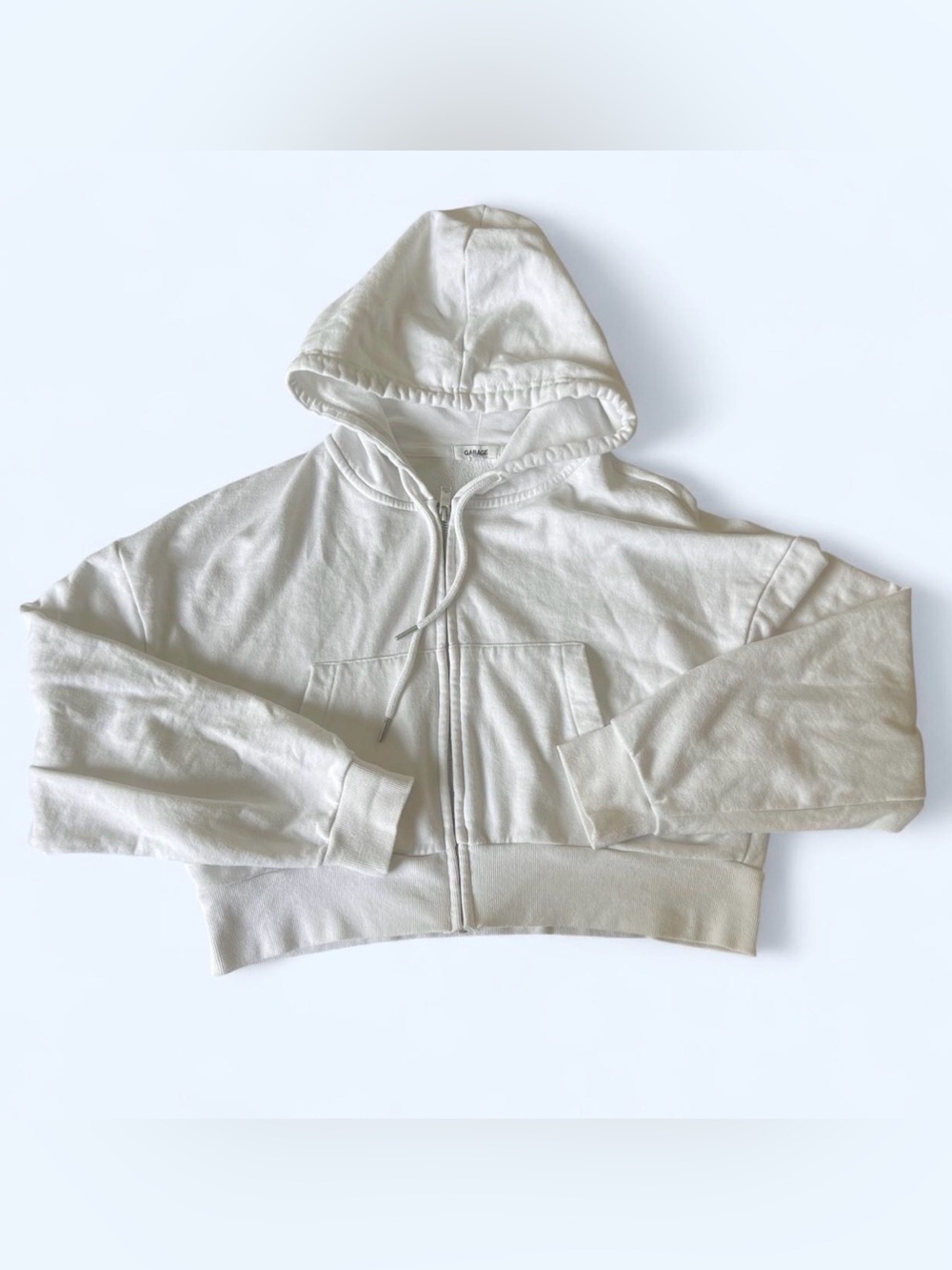 Garage White Cropped Zip Hoodie